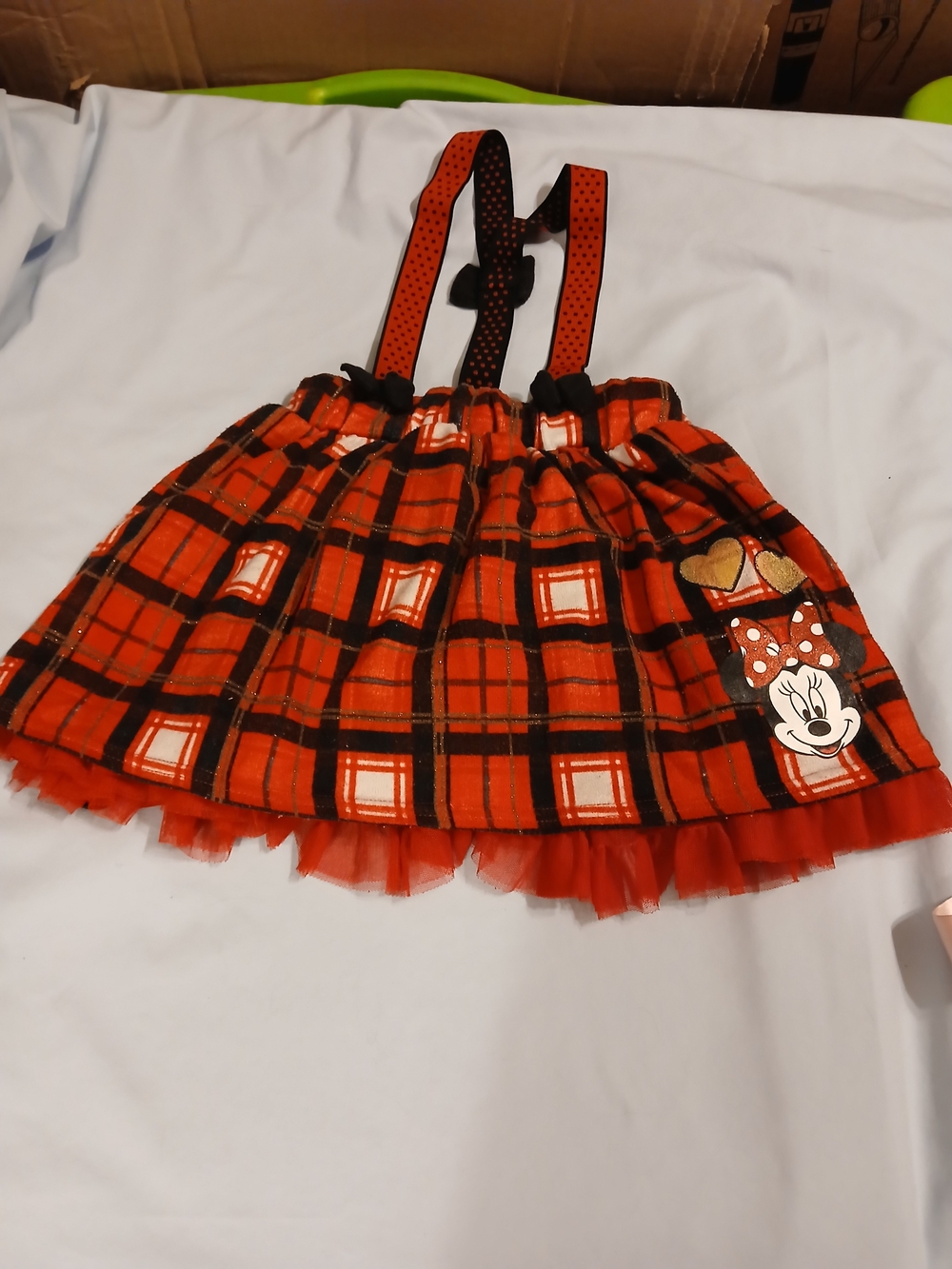 Disney Minnie Mouse Red Plaid Suspender Skirt